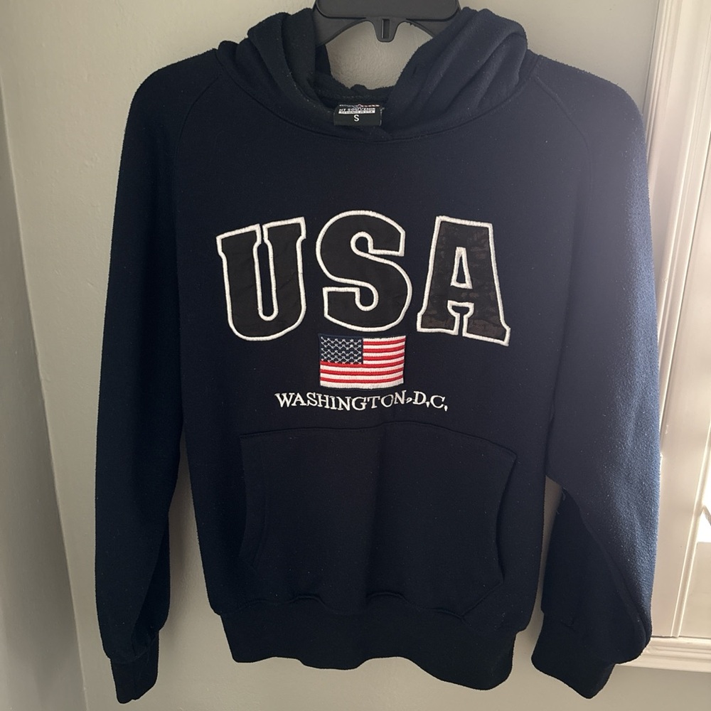 USA Washington D.C. Navy Blue Hoodie Sweatshirt Size Small